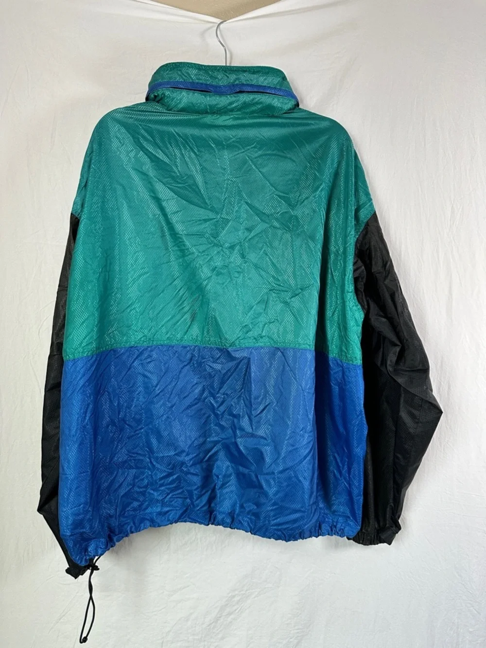 Vintage Columbia Teal and Black Half-Zip Hooded Windbreaker